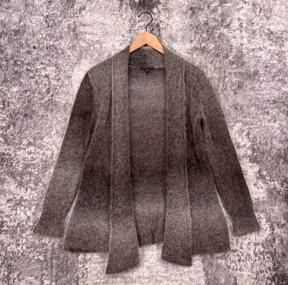 Eileen Fisher Cardigan Petite Large Womens Gray Mohair Knit Ombre Open Sweater